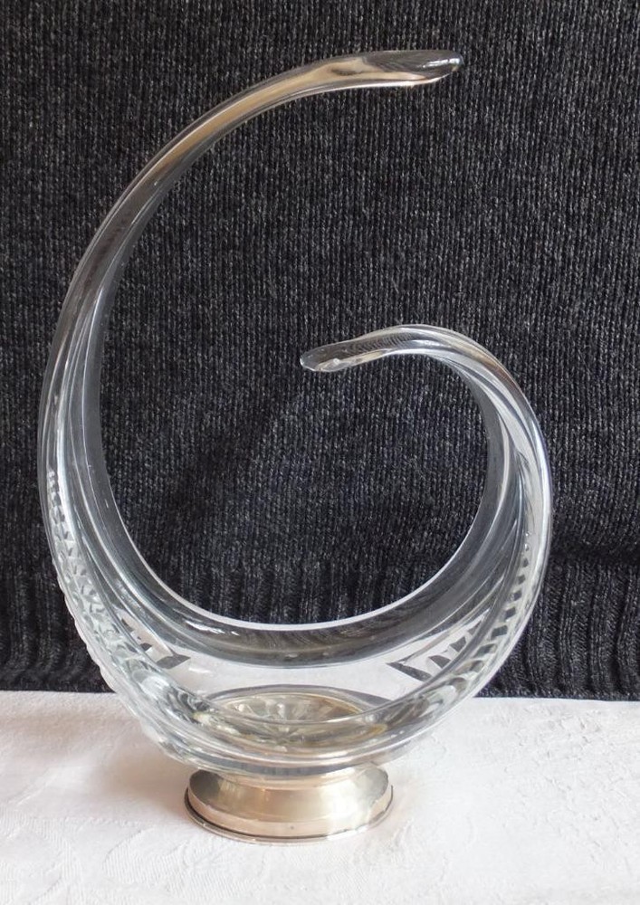 Mid Century Cut Crystal Glass Dish on Spanish Hallmarked Silver Base