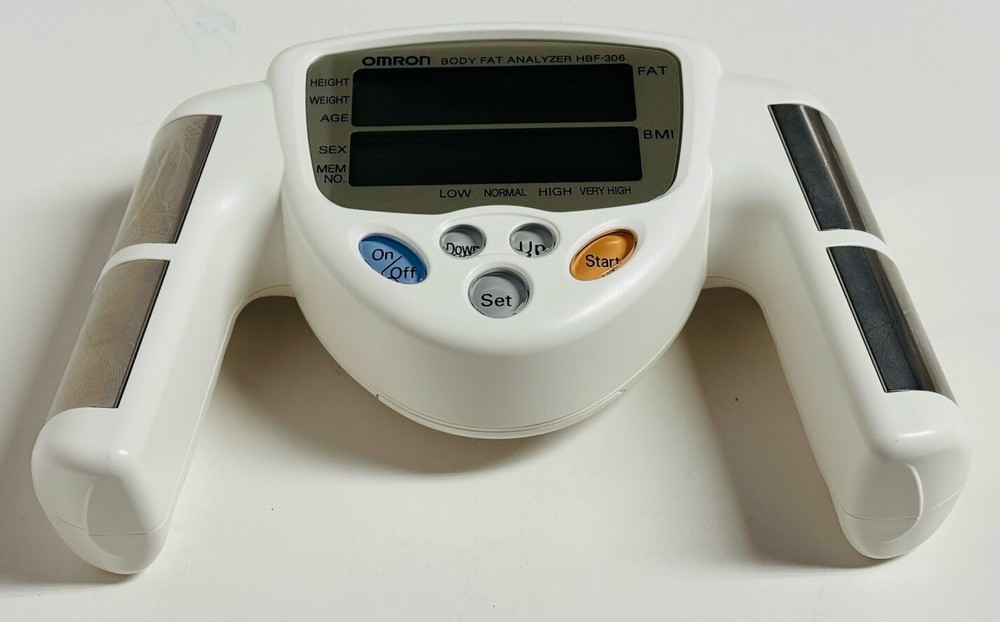 Omron HBF-306Bl White Body Fat Analyzer - W/Box & Manuals - Tested