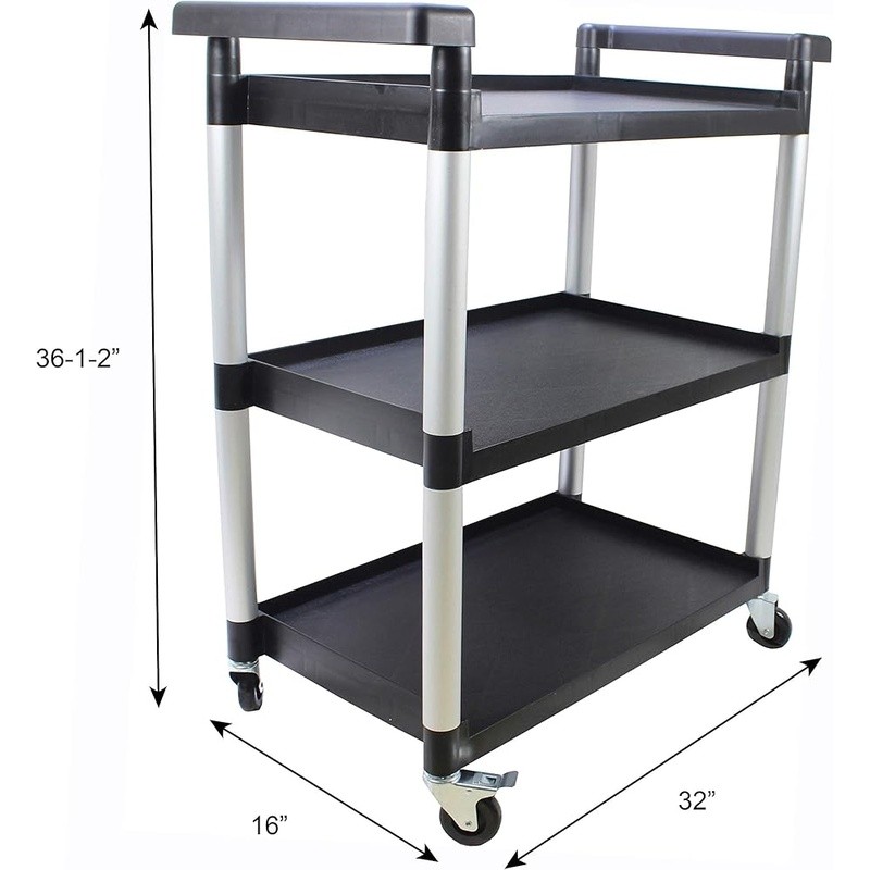 Utility Plastic Cart 3-Shelf W/ Wheels Durable Heavy Duty Storage Solution New