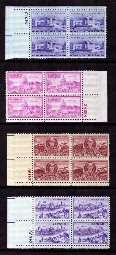 1950 COMMEMORATIVE PLATE BLOCK YEAR SET. (11) DIFFERENT. SCV $11