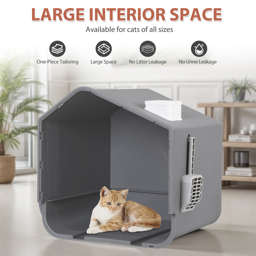Anti-Splash Closed Cat Litter Box with Litter Scoop Front Exit Door Ventilate