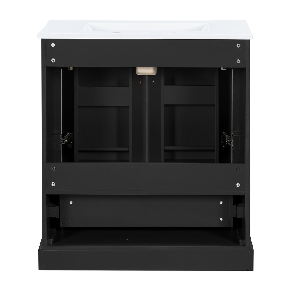 30" Bathroom Vanity w/ Sink, Black, Soft-Close Doors & Drawer, Solid Wood+MDF