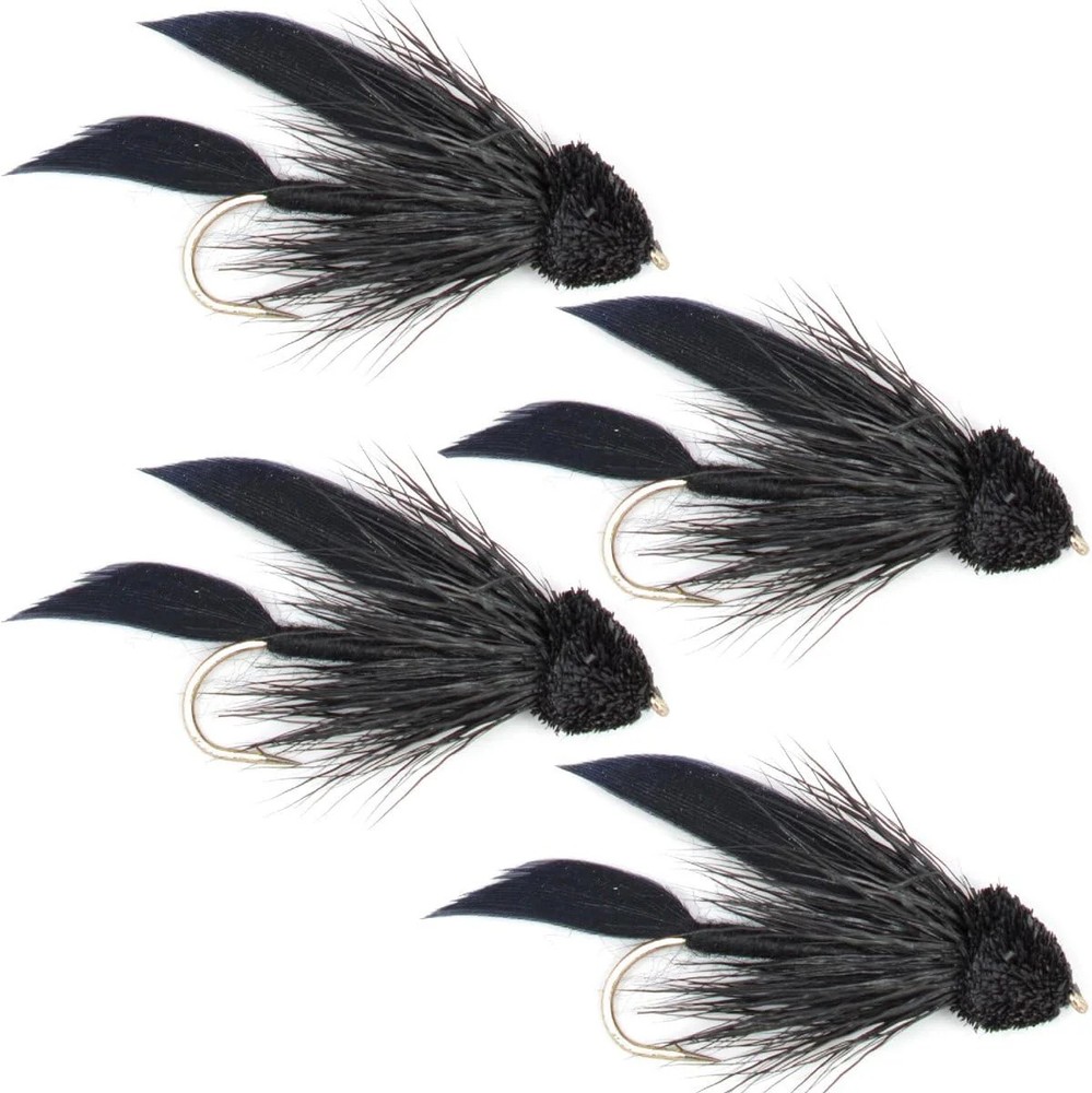 Black Muddler Minnow Streamers Fly - 4 Flies Size 8