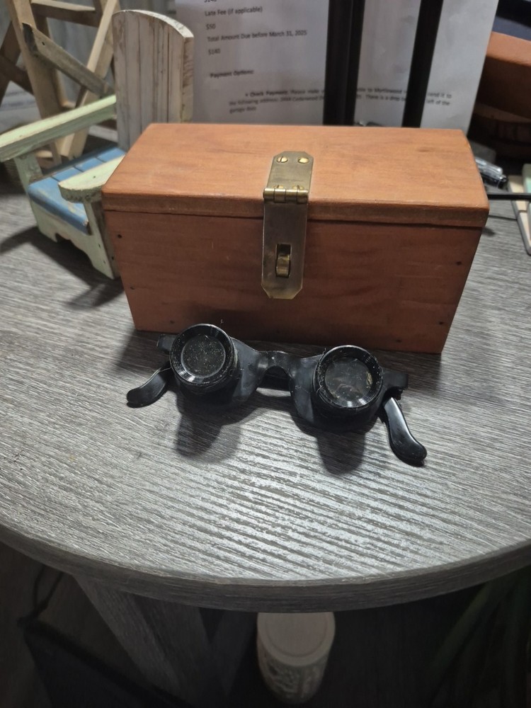 Adjustable Wearable Binoculars Unmarked with Wood Case