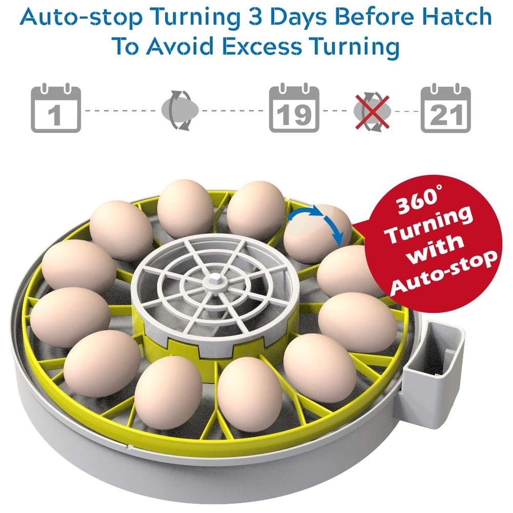 12 Egg Incubator with Humidity Display Automatic Turn and Egg Candler