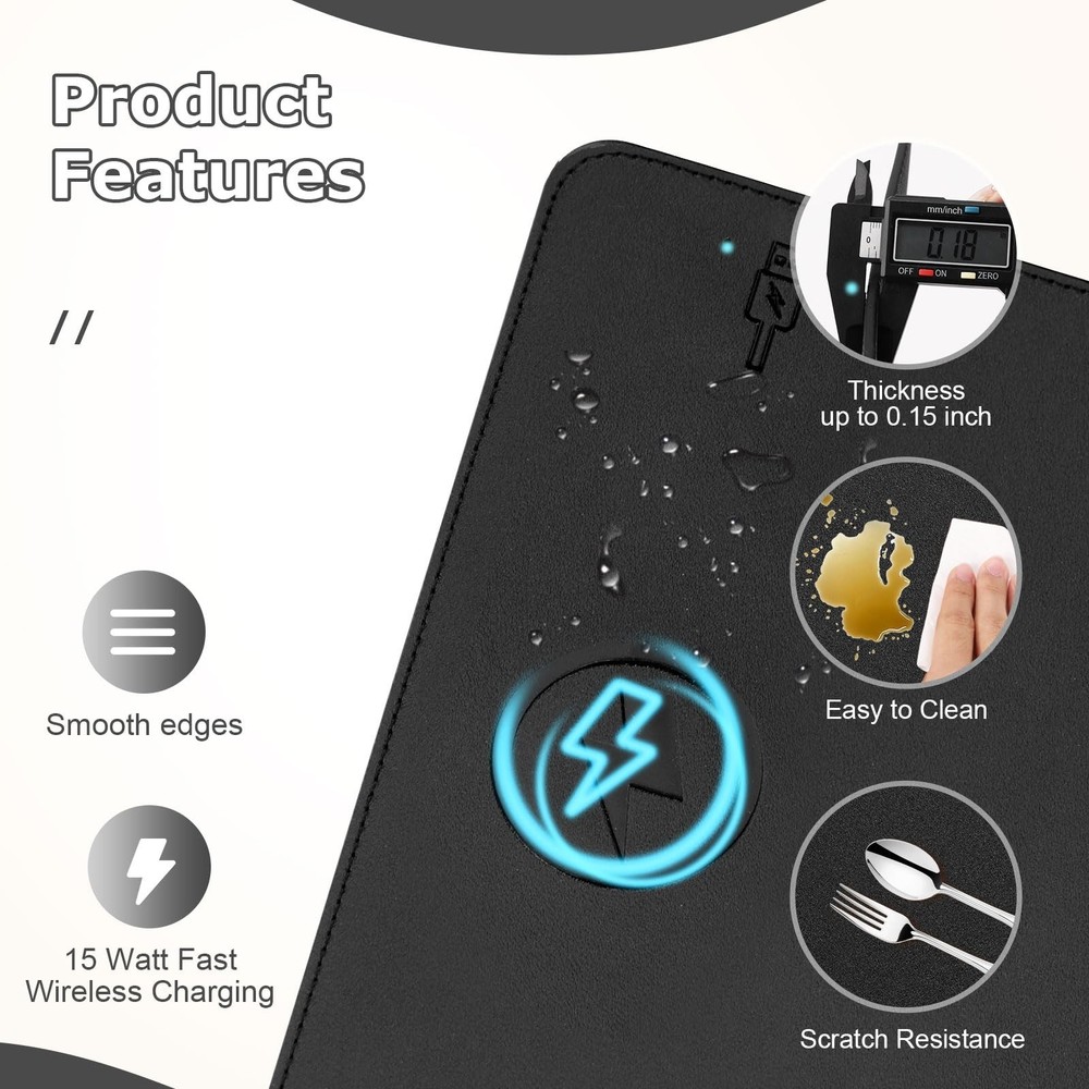 Wireless Charging Mouse Pad Firelison 2 in 1 Leather Multifunctional Office D...
