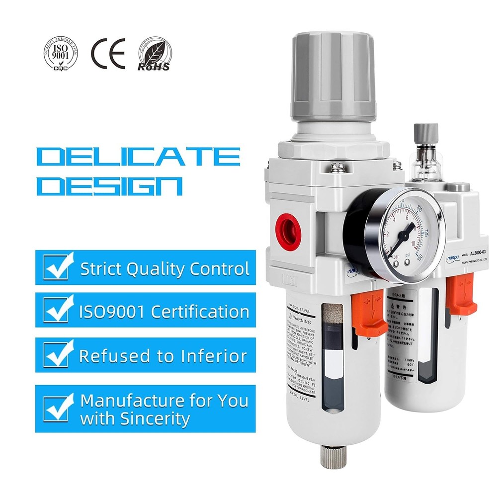 High-Performance Compressed Air Filter Lubricator with Semi-Auto Drain, 60 SCFM