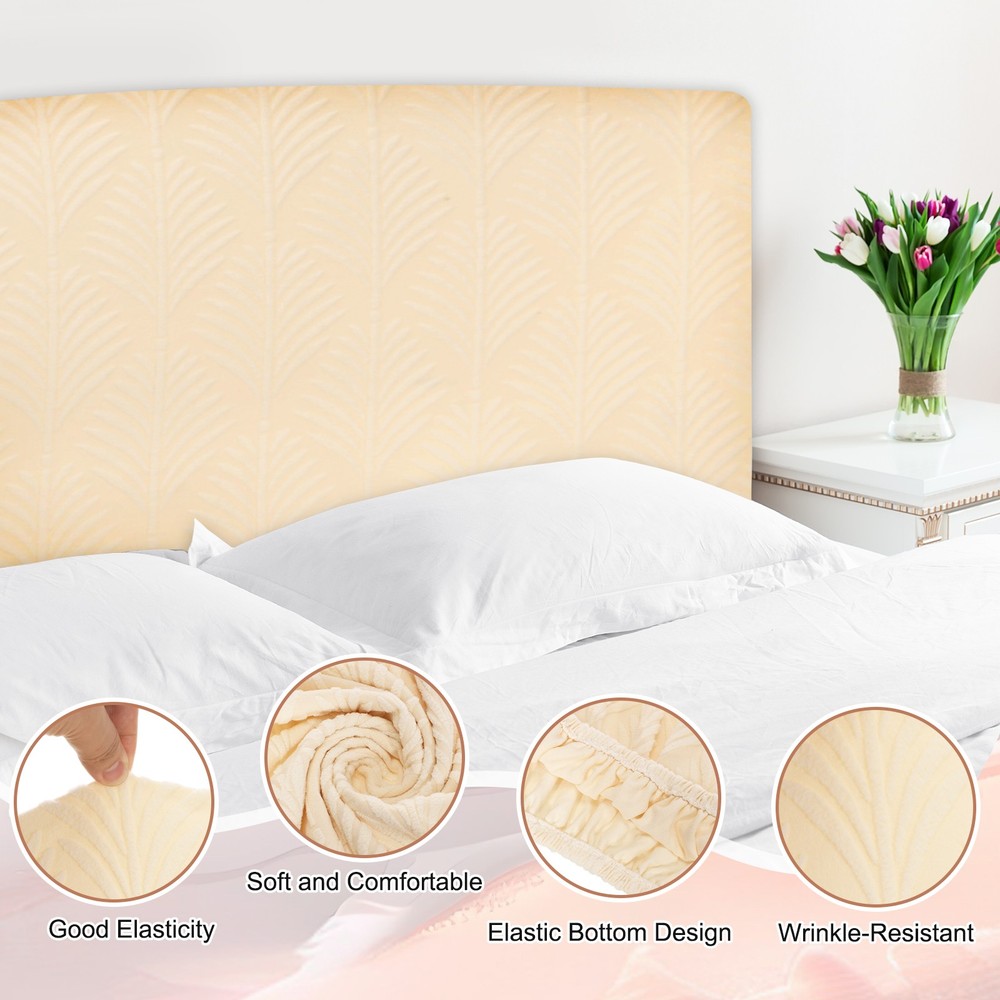 Bed Headboard Slipcover, 47" Jacquard Stretch Protector Covers, Beige