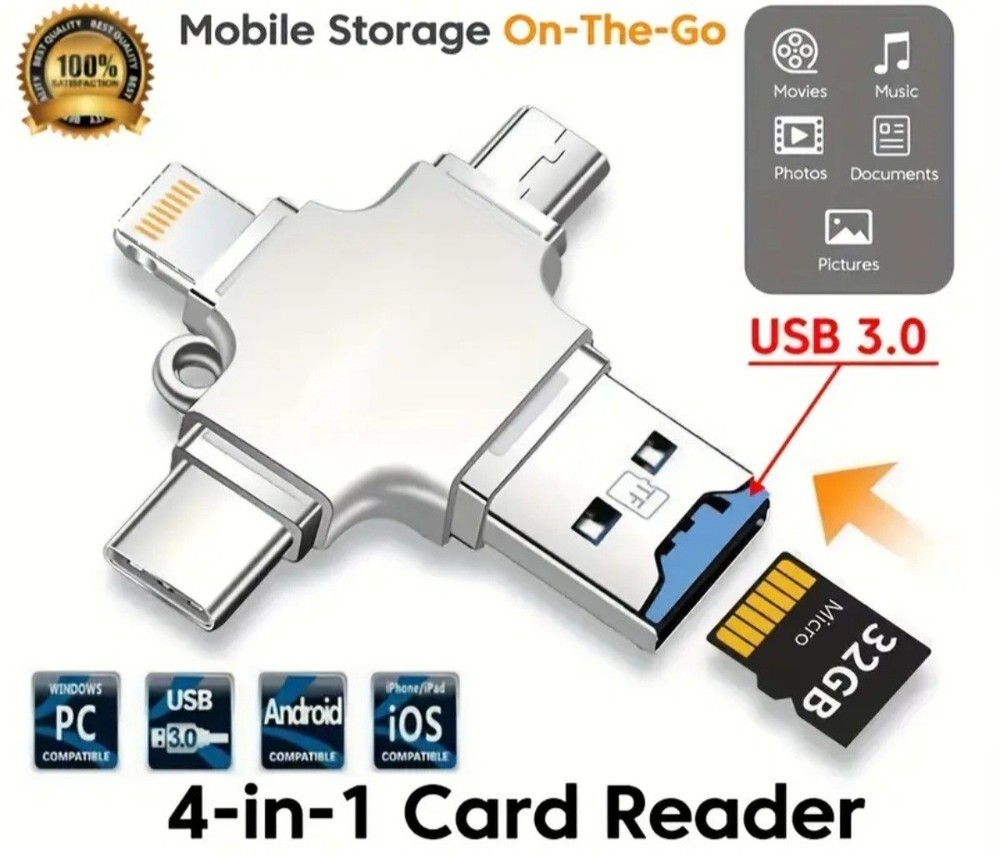 USB 3.0 TF/SD 256MB Card Adapter Flash Drive Type-C OTG iPhone&Android PC