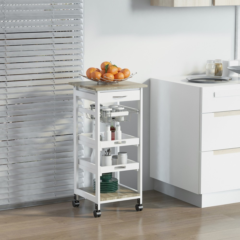 HOMCOM Mobile Kitchen Cart, Rolling Kitchen Island with Storage, Solid Wood Fr
