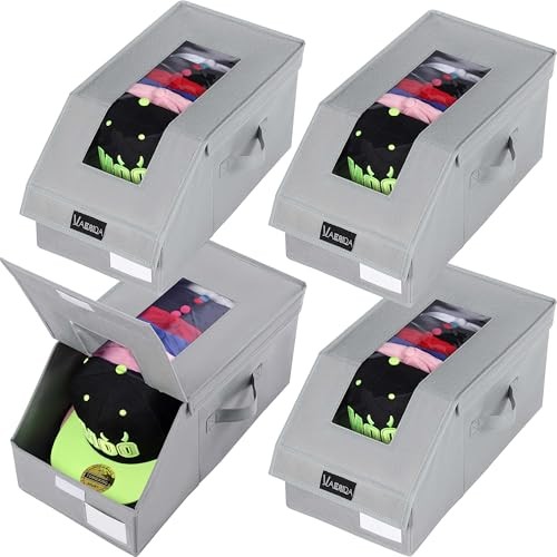 4 Pack Stackable Hat Organizer for Baseball Caps, Clear Hat Storage Box with
