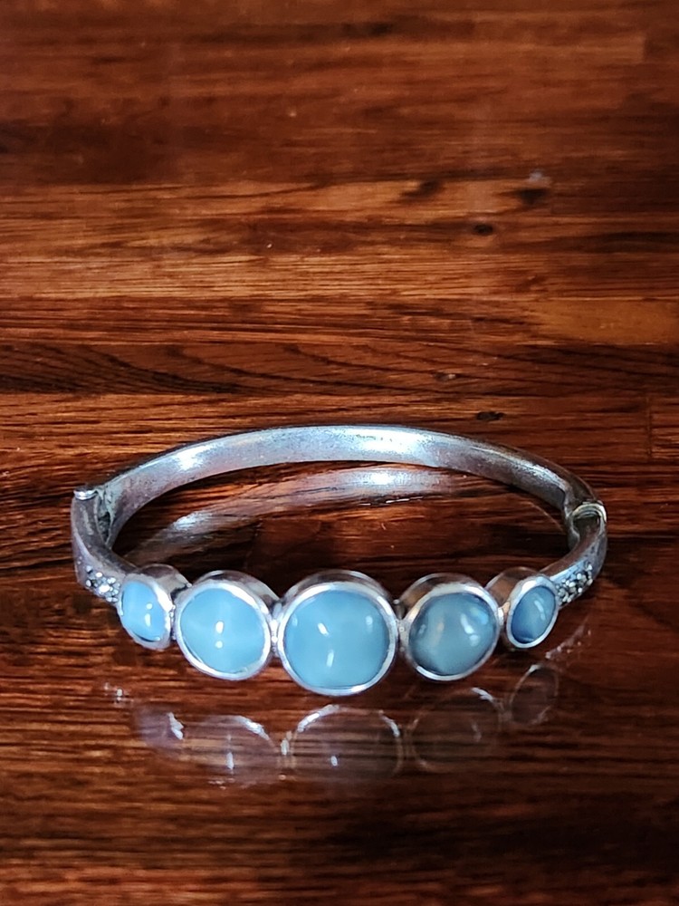 KC Signed Silvertone Bracelet Light Blue Glass Beads