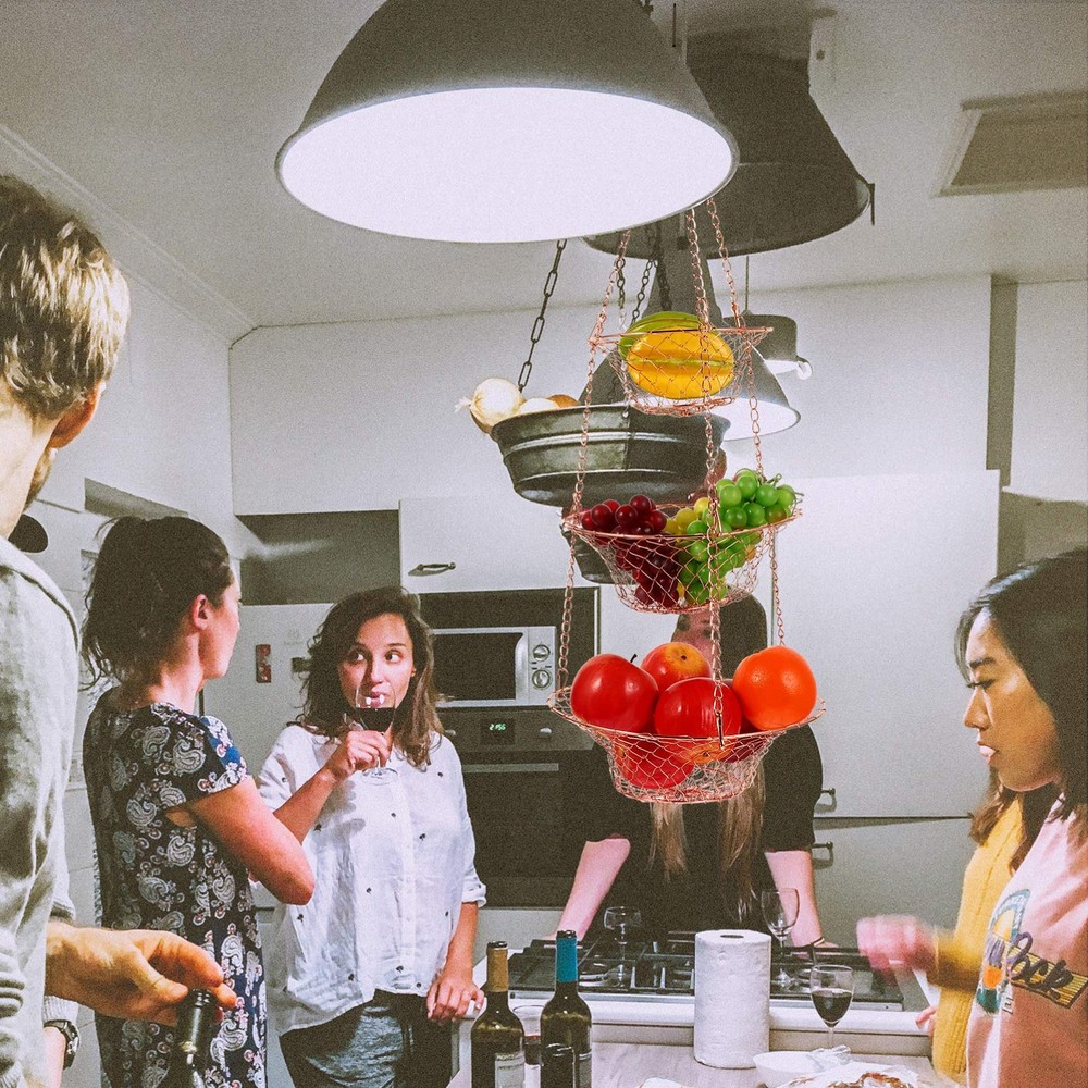 3-Tier Copper Hanging Fruit Basket Foldable Wire Storage Organizer for Kitche...