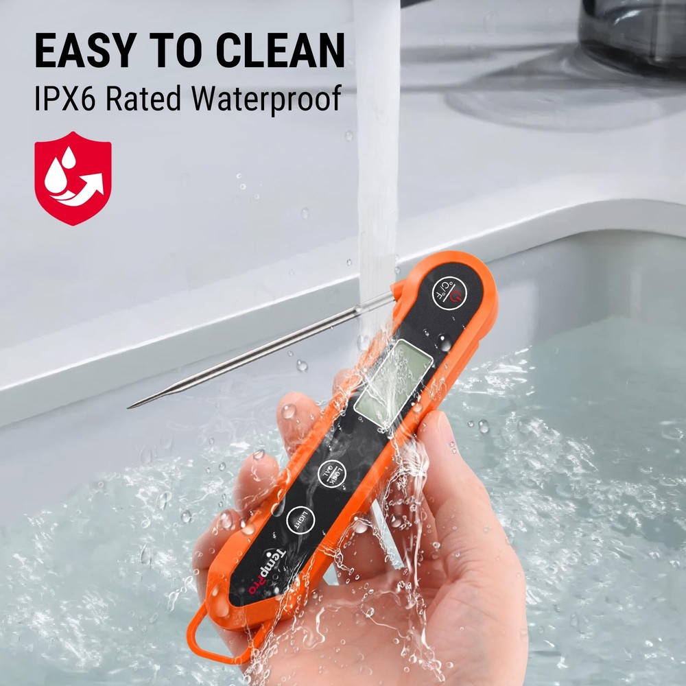 TempPro Digital Instant Read Meat Thermometer for Grilling Medium, Orange