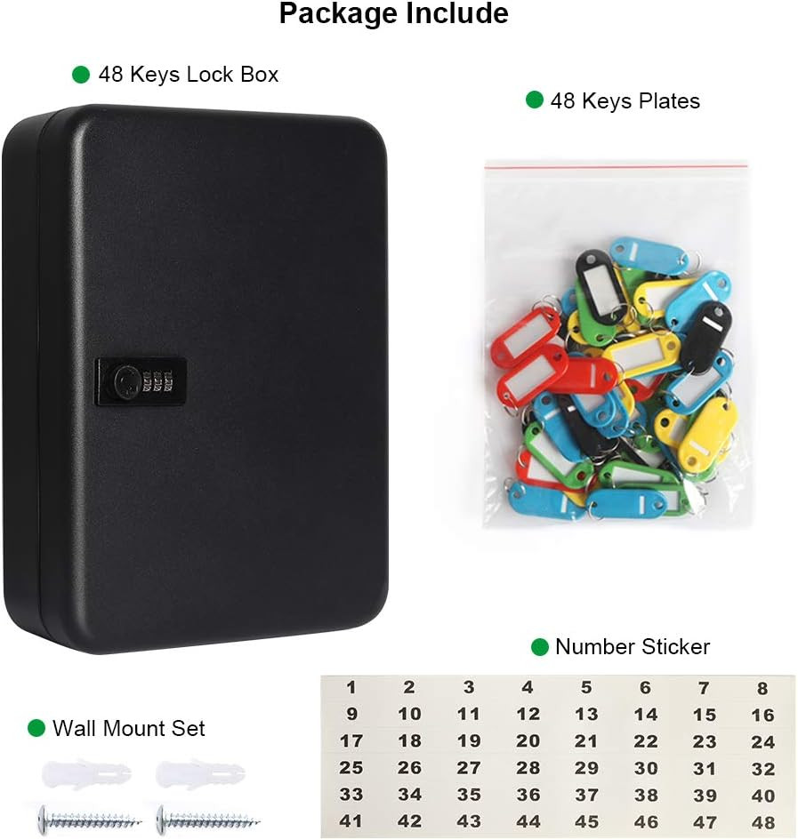 Wall Mount Key Storage Box with Code, Locking Key Cabinet Security, 48 Key Hooks