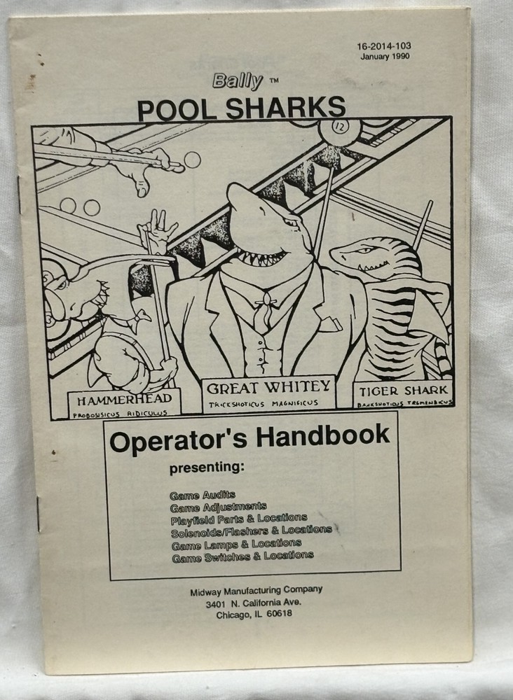ORIGINAL-BALLY-POOL SHARKS-OPERATIONS MANUAL-OPERATOR'S HANDBOOK