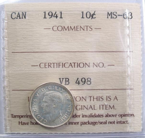 1941 Canada Ten Cent - ICCS MS-63