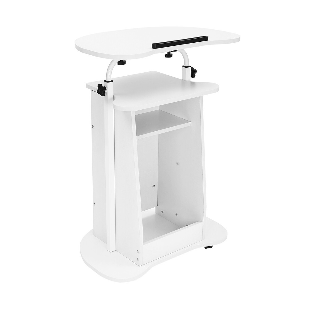 Rolling Lectern Podium Presentation Stand Church Pulpit w/ Storage Compartment