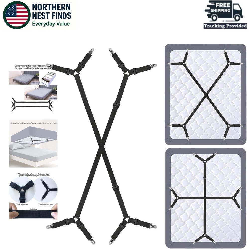 Heavy Duty Bed Sheet Clips - Adjustable 2Pcs Set for Wrinkle-Free Sheets