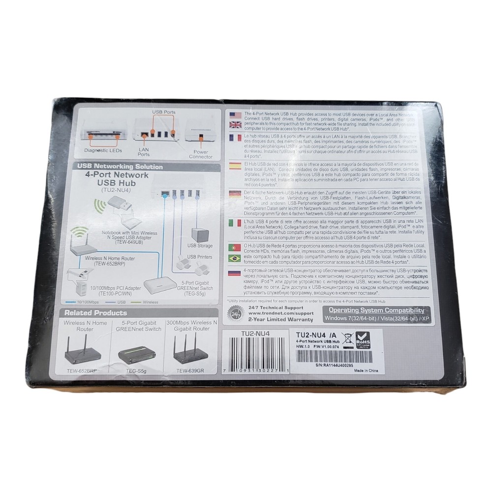 TRENDnet 4-Port Network USB 2.0 Hub TU2-NU4 - White