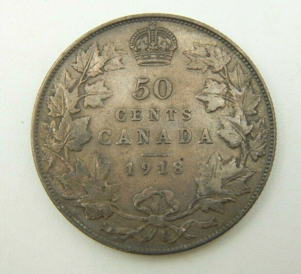 1918 Canada Silver 50 Cent Coin VF
