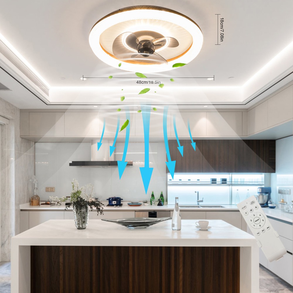 18" Modern Ceiling Fan with Light Remote Control Bedroom LED Ceiling Fan Lamp~