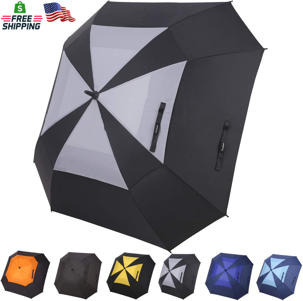 Square Golf Umbrella 62 Inch Large Size with Windproof Vented Automatic Stick St