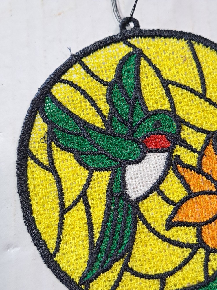 Embroidered Hummingbird Pattern Design Faux Suncatcher