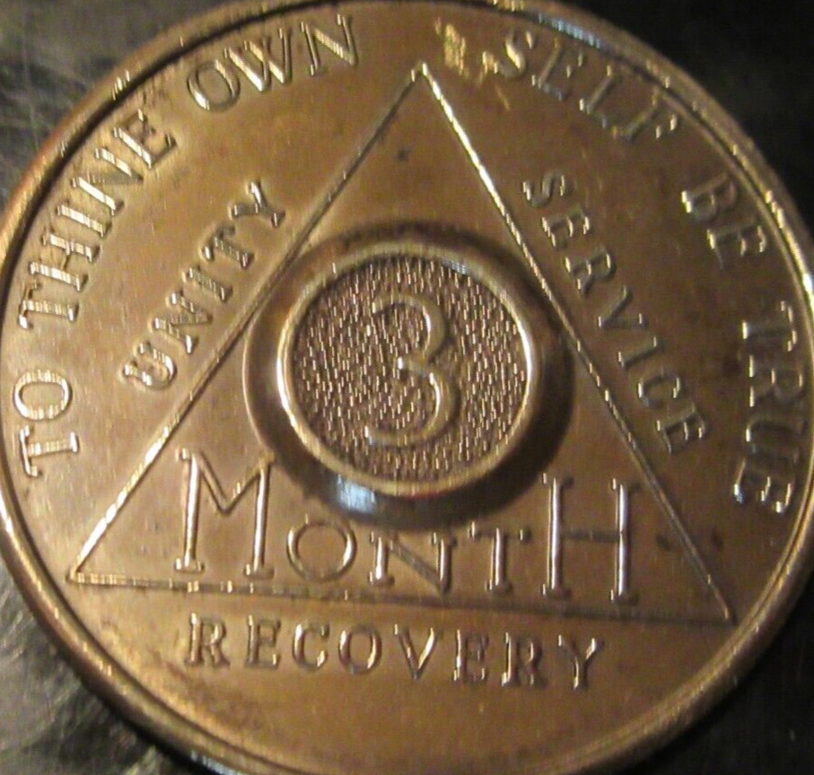 Alcoholics Anonymous 3 Three Month AA BACK Bronze Medallion Coin Token Chip