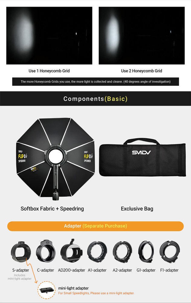 SMDV SPEED-BOX FLIP20G Quick Soft-box Diffuser for S-Light S-Lite Quantum Flash