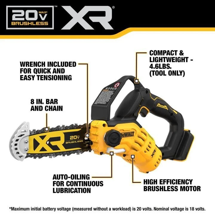 DeWalt DCCS623B 20V MAX 8" Brushless Cordless Pruning Chainsaw (Tool Only) - NEW