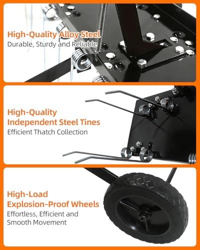 48" Tow Behind Dethatcher, Pull Behind Lawn Dethatcher with 24 Rust Black-48IN