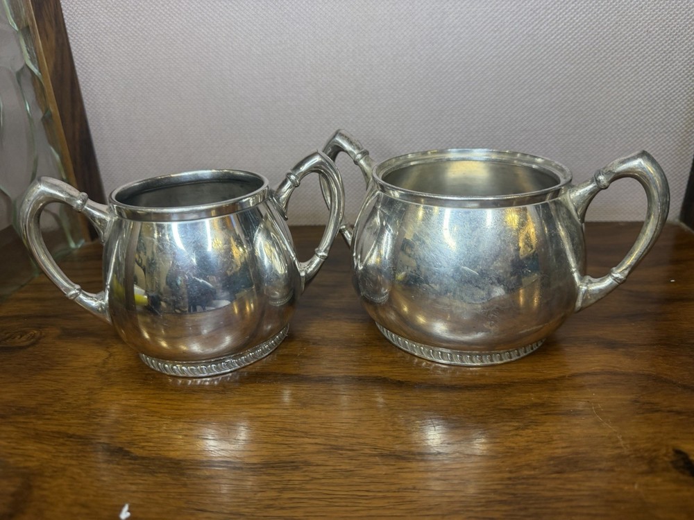 Rare 1951 Reed & Barton Silverplate 3150 Stackable Sugar & Waste Bowl Set