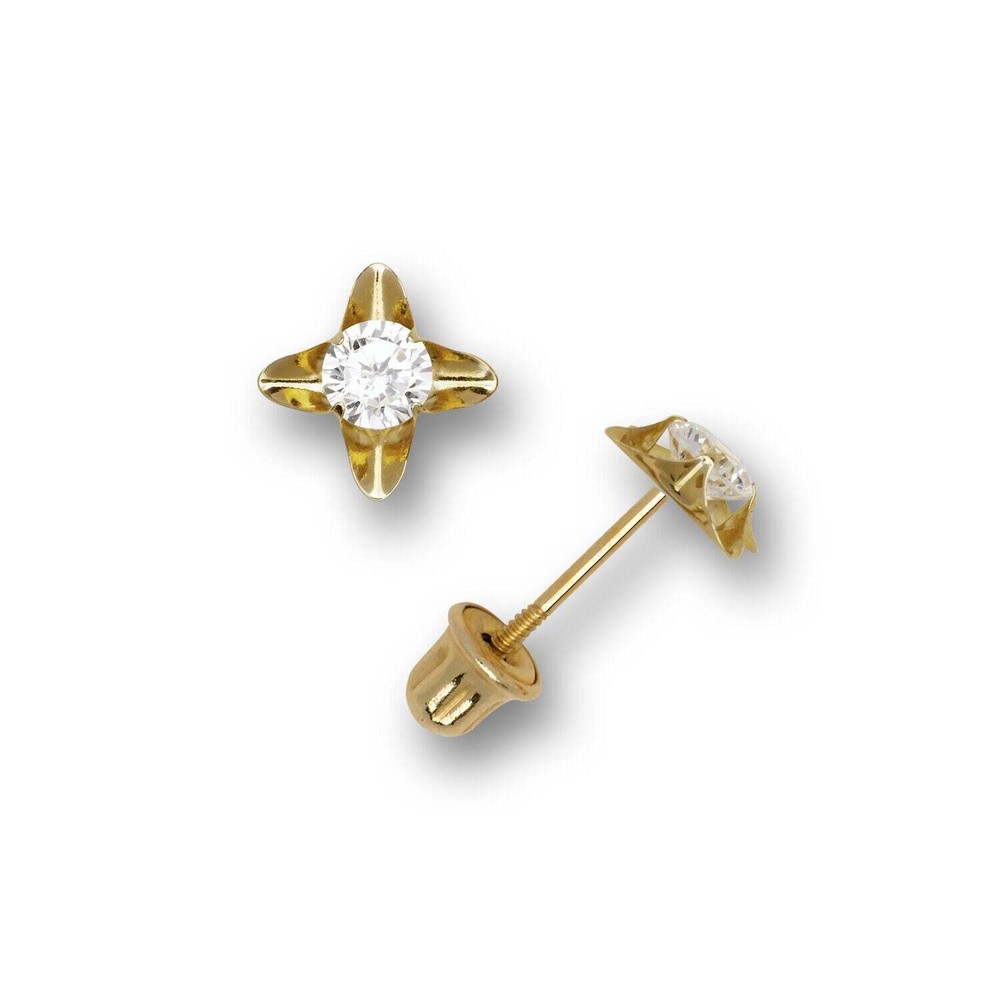 14k Yellow and White Gold Cz Stud Earrings