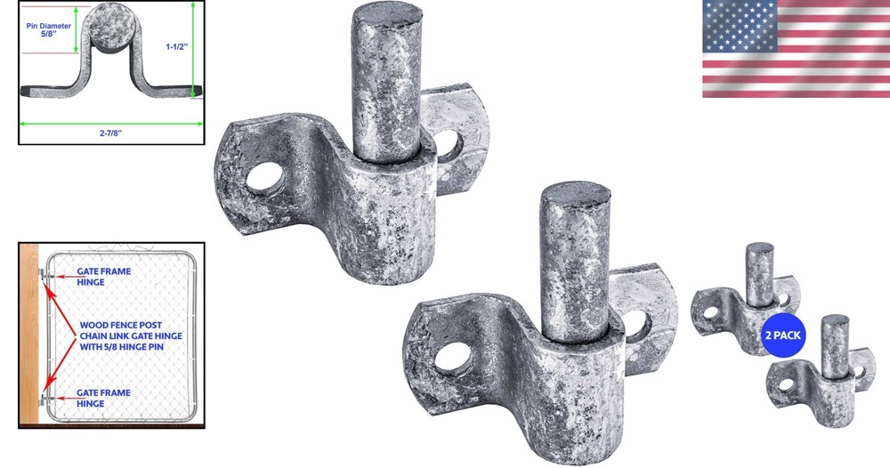 Galvanized Steel Chain Link Gate Hinge - 2 Pack