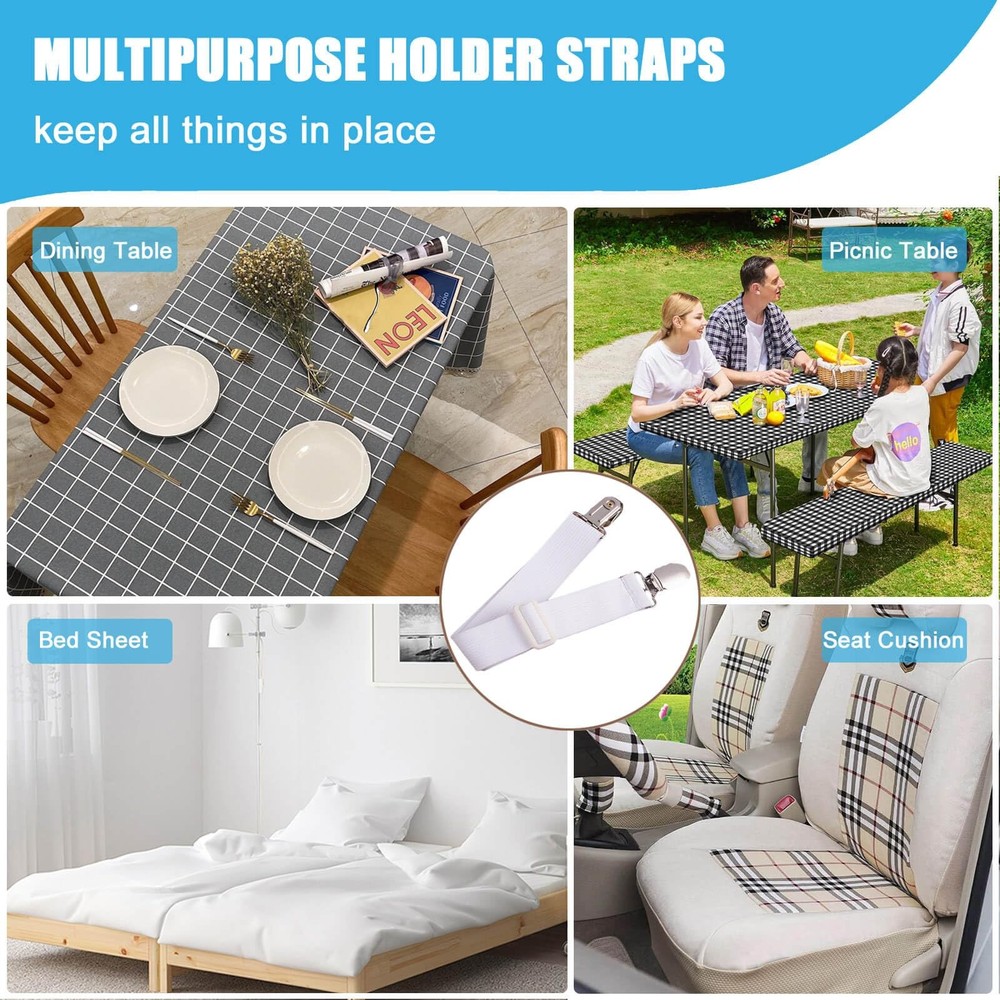 Table Cloth Holder Clips Hidden Strap 5 Pack, Adjustable Elasticity Picnic Table