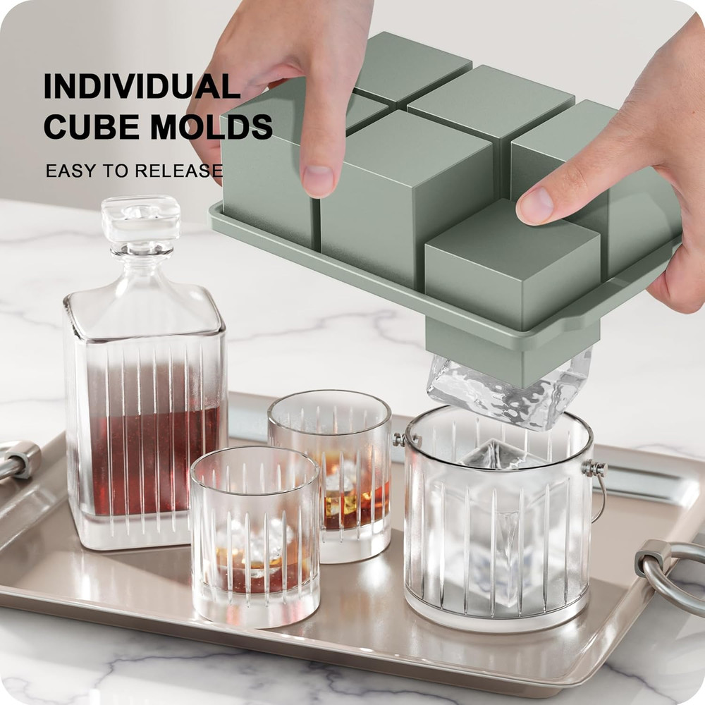 3 Packs Large Ice Cube Molds with Stackable Lid,Silicone Ice Cube Tray for Freez