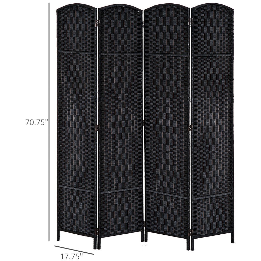 4 Panel Folding Privacy Screen, 6' Tall Wicker Weave Room Divider w/Wood Frame