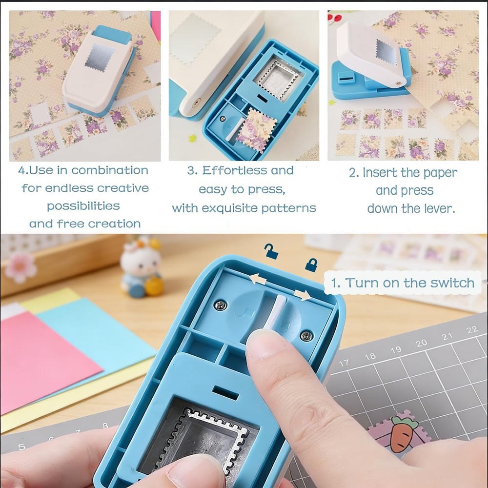 1X0.8Inch Rectangular Postage Stamp Puncher,Rectangle Lever Action Stamp Punch,S