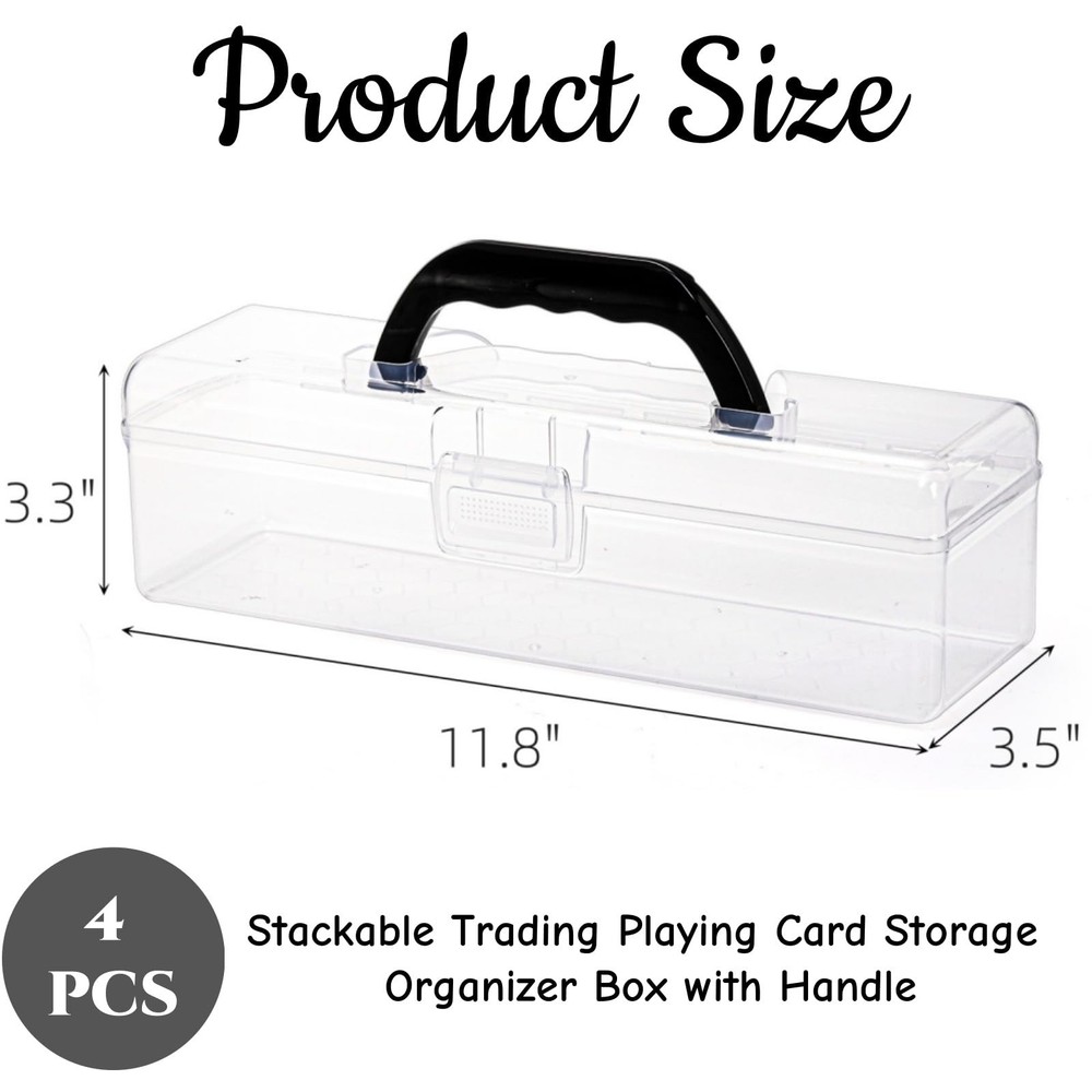 4 Pack Long Plastic Pencil Box, Stackable Trading Playing Card Storage Organi...