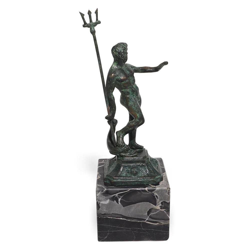 Bronze Poseidon Statue Marble Base Classical Greek Mythology Sculpture