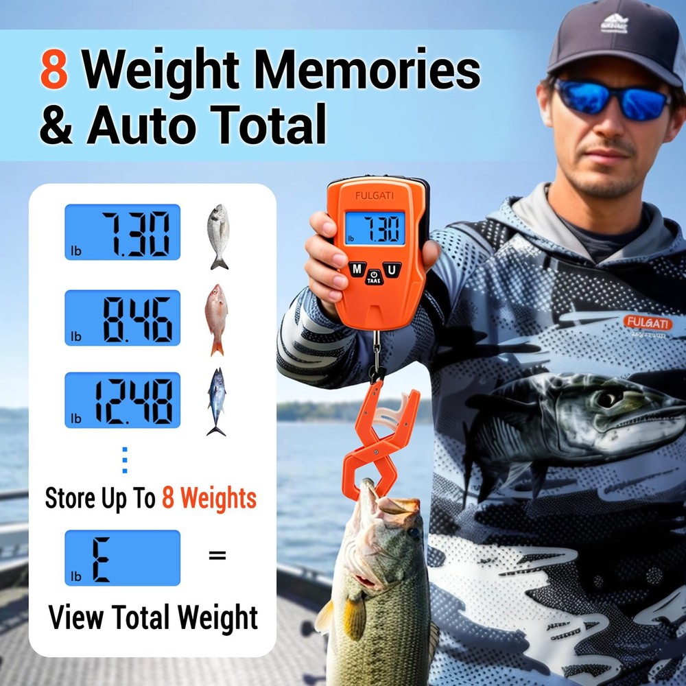 Fish Scale Digital Fishing Scale with Lip Gripper & Replaceable Hook, Auto Un...