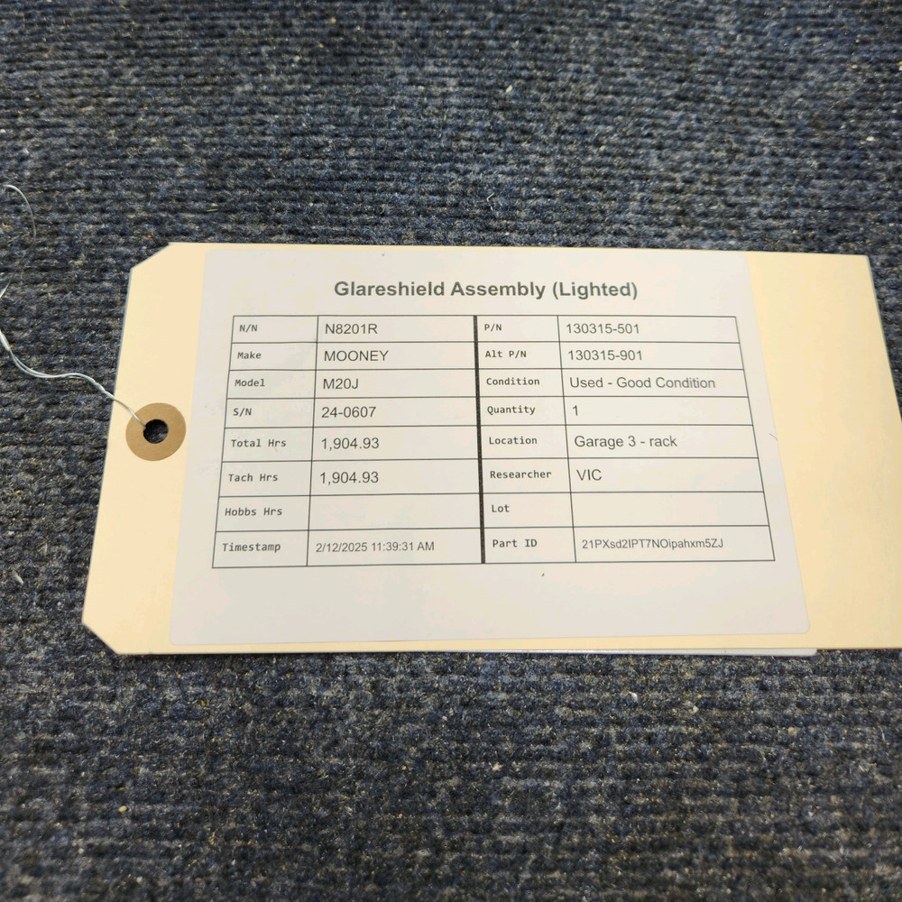 130315-501 | Mooney M20J | GLARESHIELD ASSEMBLY (LIGHTED)