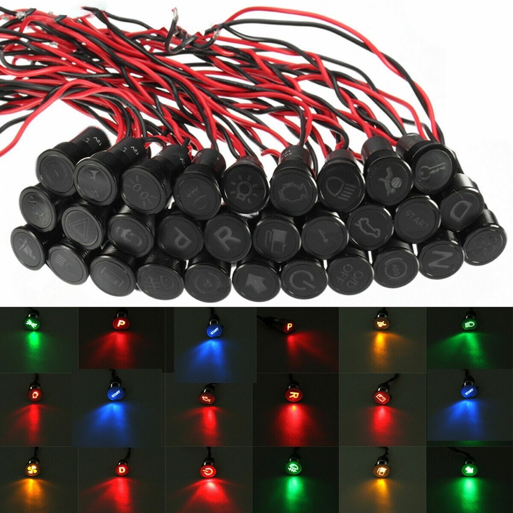 8 - 16 mm LED Dash Panel Warning Pilot Light Indicator Lamp Black Car Boat 12V
