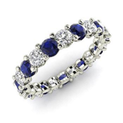 2.54 Ct Natural Round Shape Sapphire Diamond Ring 14K Solid White Gold