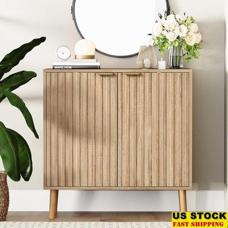 Fluted Storage Cabinet Adjustable Shelves Multifunctional Buffet Sideboard Home