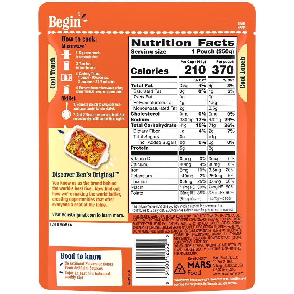 (6 pack) Ben's Original Ready Rice Roasted Chicken Flavored Rice, Easy Dinner