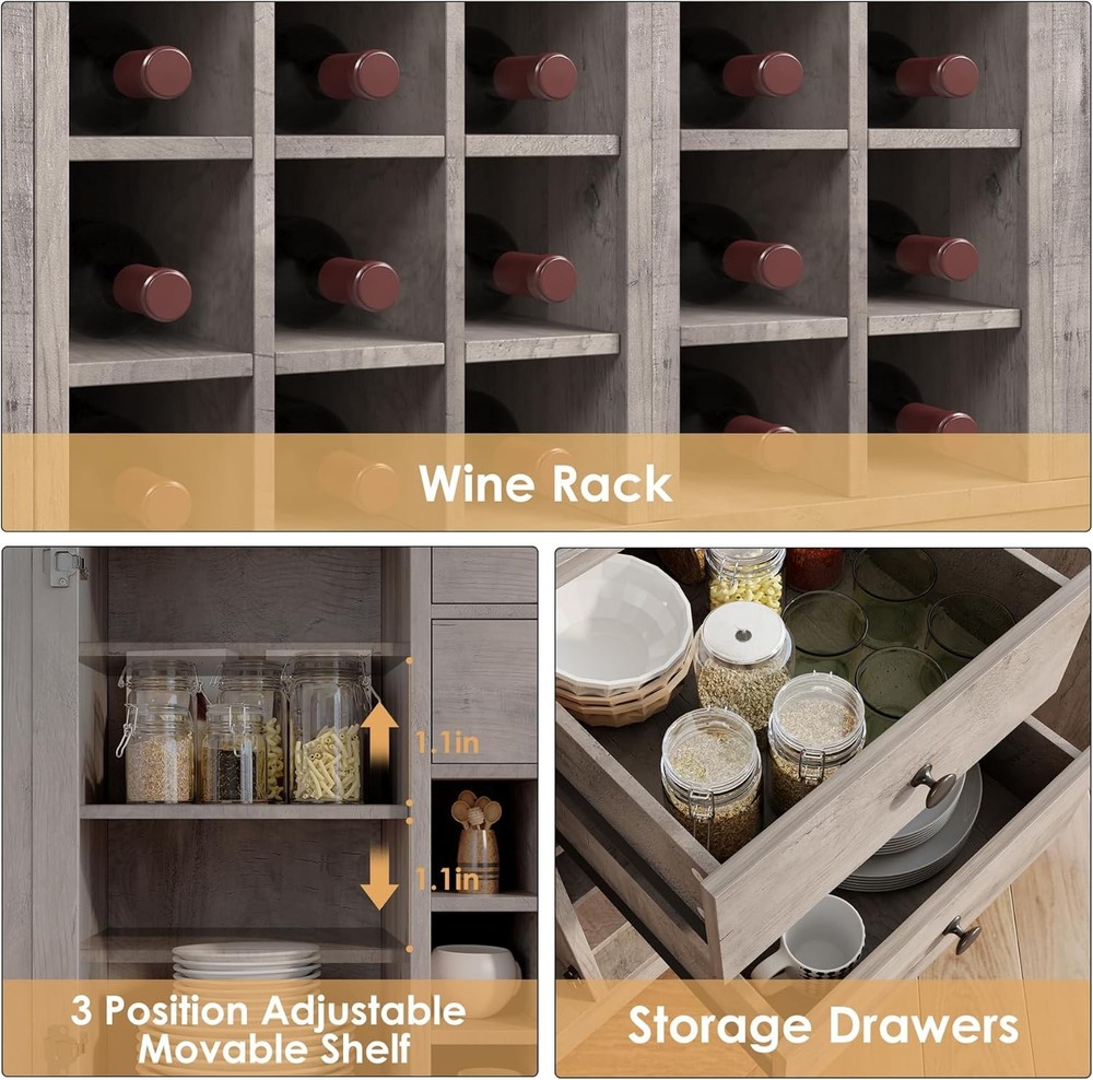 Coffee Bar Cabinet Kitchen Buffet Storage Cabinet W/ Storage 43.3’ Buffet