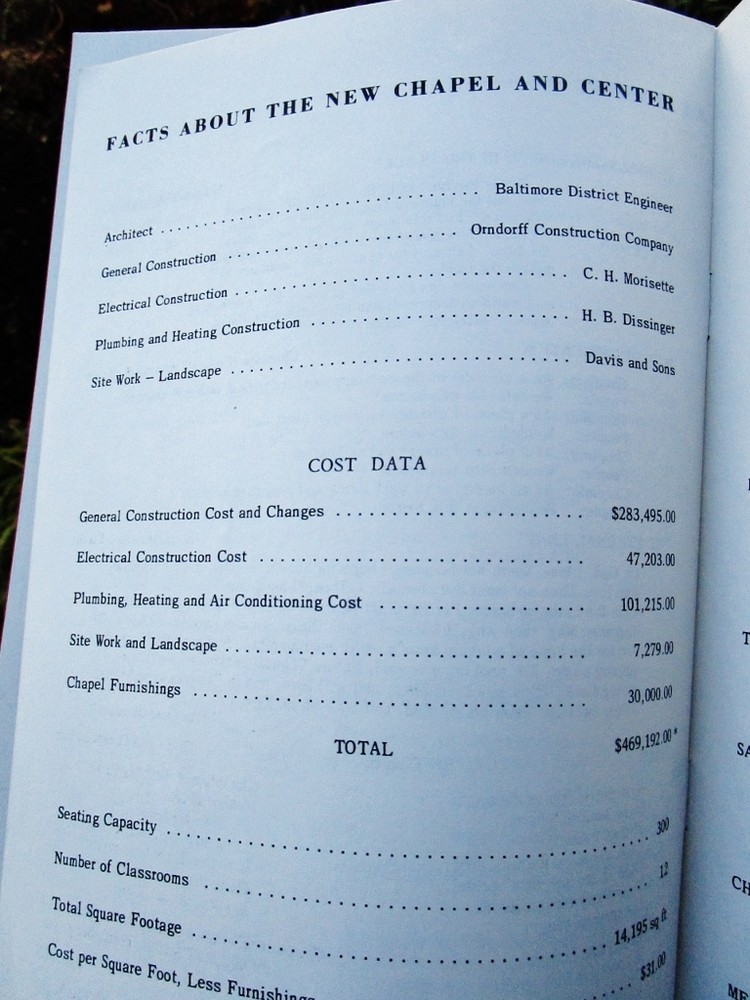 1964 Dedication Ceremony Program Memorial Chapel Center: CARLISLE BARRACKS PA