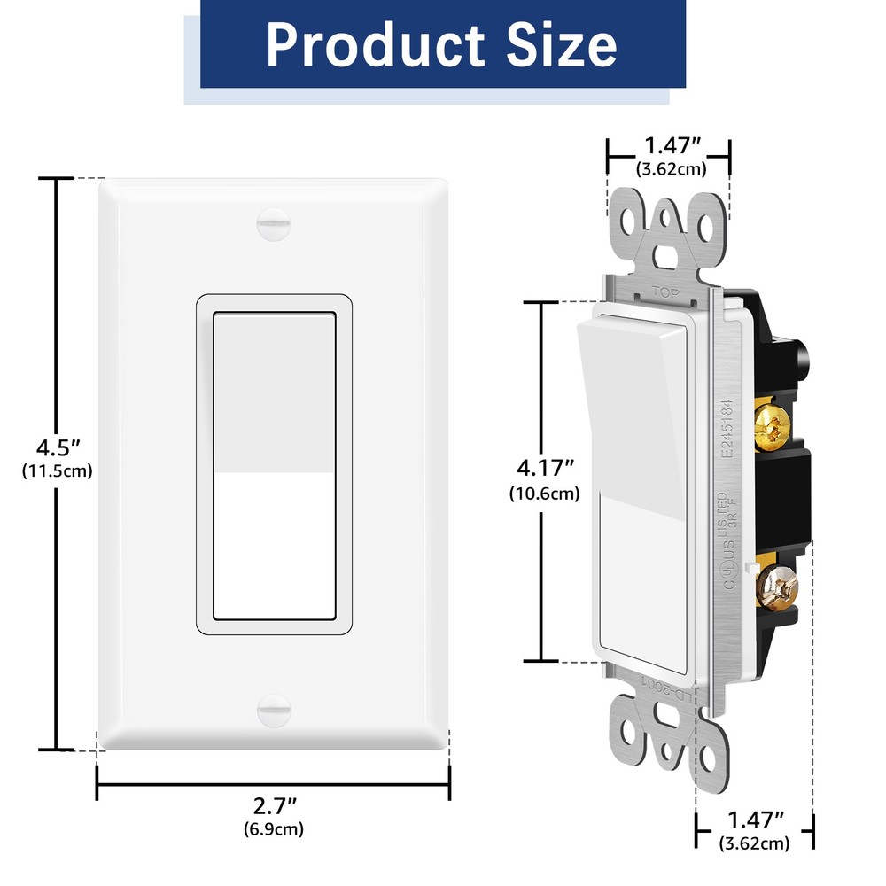 Wall Rocker Paddle Light Switch White Single Pole Decorator On/Off 15Amp 40 Pack